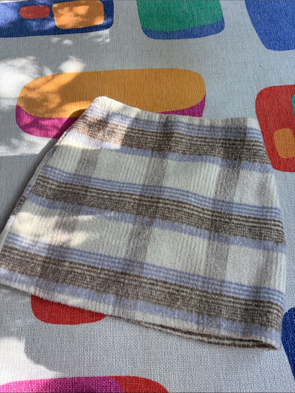 Lulu's Cream Plaid Mini Skirt with Brown and Light Blue Stripes